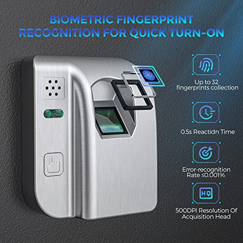 Safe Box, WASJOYE 1.0 Cu ft Biometric Fingerprint Safe Box Fireproof Safe with Finger Identification Key-Lock for Home Office Hotel Valuables Gun Safe Storage