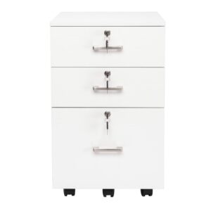 Vasitelan File Cabinet 3 Drawers with 3 Lock, Rolling Mobile Filing Cabinet, Under Desk File Cabinet with 5 Wheels and Hanging File Folders, for Letter Sized Documents (White)