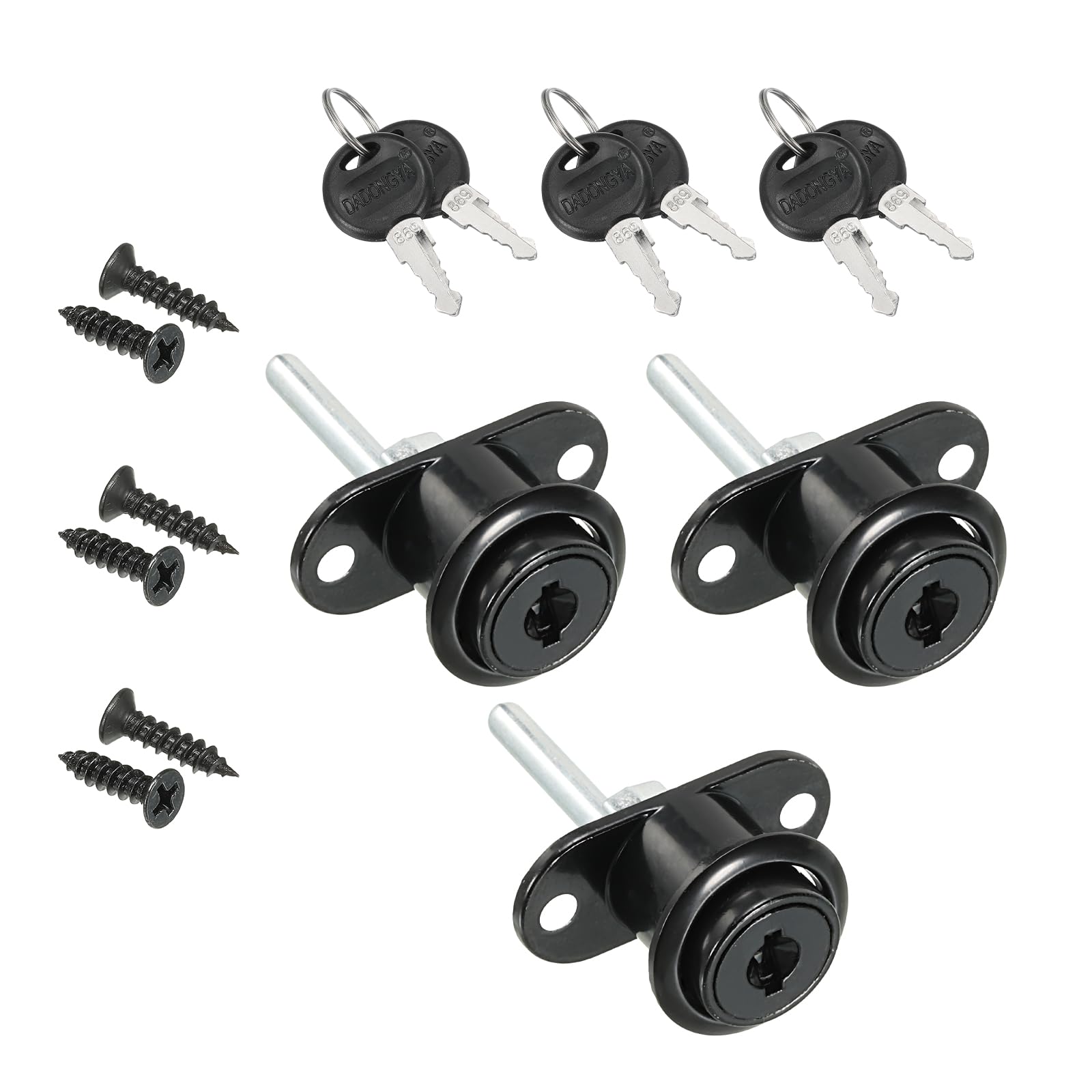 PATIKIL 19mm Drawer Locks with Keys, 3 Pack Zinc Alloy Office Drawer Lock Keyed Different for Furniture Showcase Locker, Black