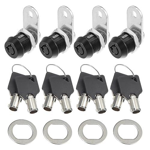 X AUTOHAUX 4 Sets 5/8" Zinc Alloy RV Storage Locks Cabinet Lock with Keys Cannular Cam Lock Offset Drawer Lock Black Fits on 3/8" Max Door Thickness