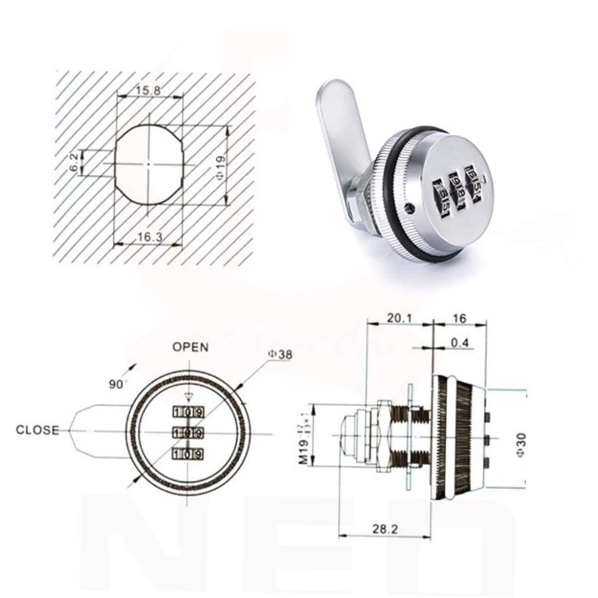 Uonlytech 2pcs Password Mailbox with Lock Cupboard Lock 3-dial Code Camlock Code Combination Lock Mailbox Lock Cam Lock for Cabinet Mailbox Cam Lock Code Lock Mechanical Security Door