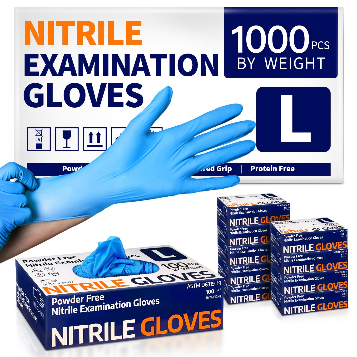 Supmedic Nitrile Exam Glove, 3.5 mil Disposable Medical Gloves Powder-Free Latex-Free, Case of 1000 pcs (Blue) (Large)