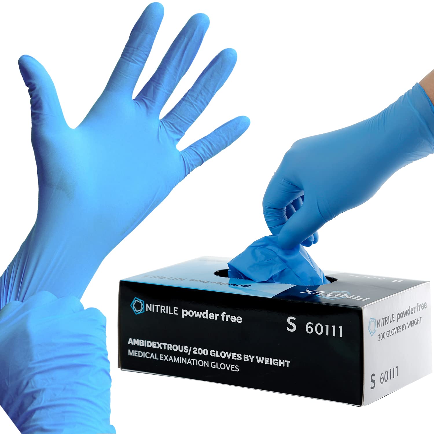 FINITEX Blue Disposable Nitrile Exam Gloves - 200 PCS/BOX 3.5mil Rubber Powder-Free Latex-Free Medical Examination Home Cleaning Food Gloves, MEDIUM