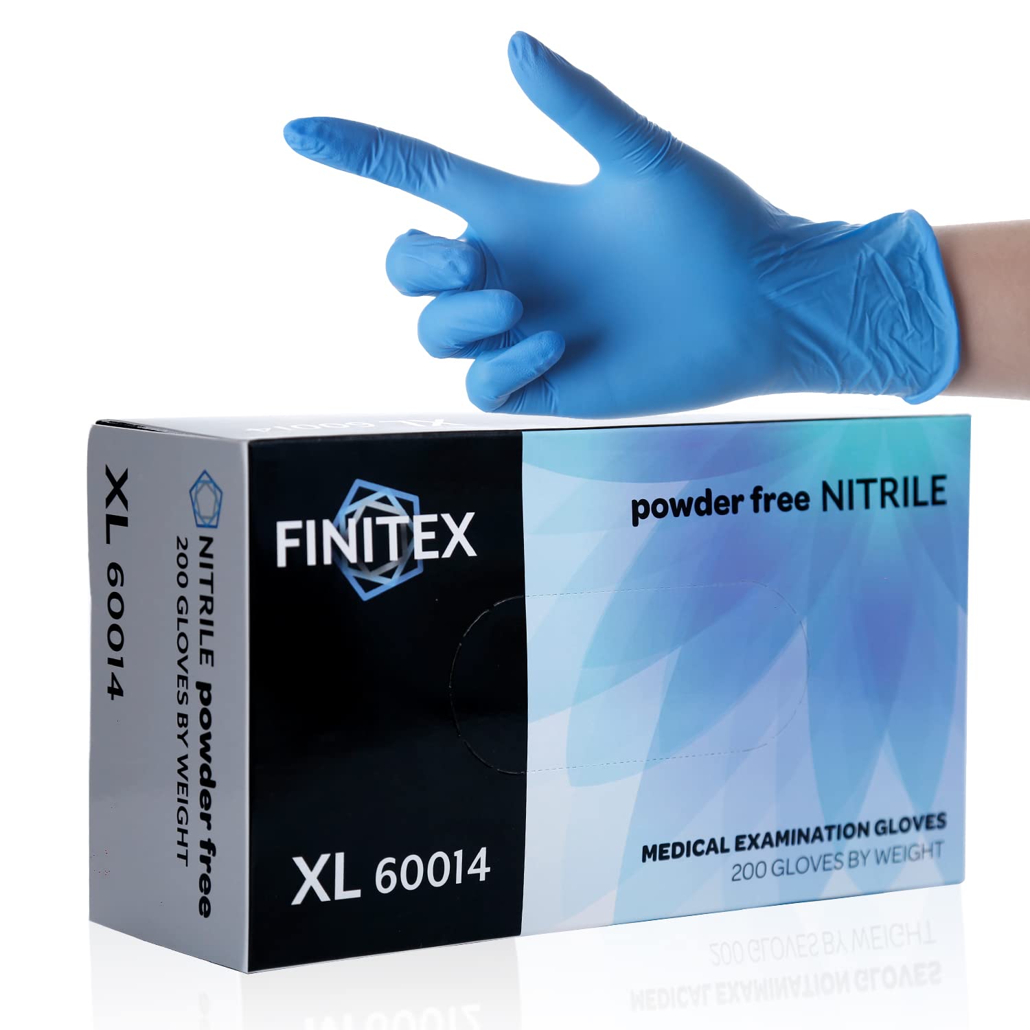 FINITEX Blue Disposable Nitrile Exam Gloves - 200 PCS/BOX 3.5mil Rubber Powder-Free Latex-Free Medical Examination Home Cleaning Food Gloves, MEDIUM