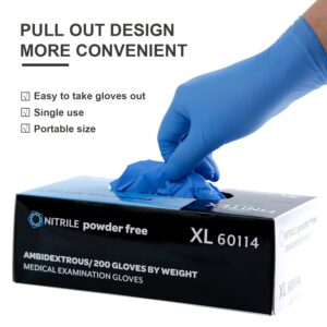 FINITEX Blue Disposable Nitrile Exam Gloves - 200 PCS/BOX 3.5mil Rubber Powder-Free Latex-Free Medical Examination Home Cleaning Food Gloves, MEDIUM