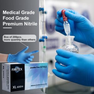 FINITEX Blue Disposable Nitrile Exam Gloves - 200 PCS/BOX 3.5mil Rubber Powder-Free Latex-Free Medical Examination Home Cleaning Food Gloves, MEDIUM