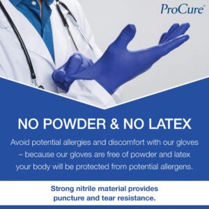 ProCure [200 Count Disposable Nitrile Gloves Large - Powder Free, Rubber Latex Free, Medical Exam Grade, Non Sterile, Ambidextrous - Soft with Textured Tips - Cool Blue