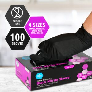 MED PRIDE Black Nitrile Medical Examination Gloves (Large, 100-Count) Ultra-Strong 6 mil Thick, Latex & Rubber Free, Disposable Powder-Free Gloves for Healthcare & Food Handling Use