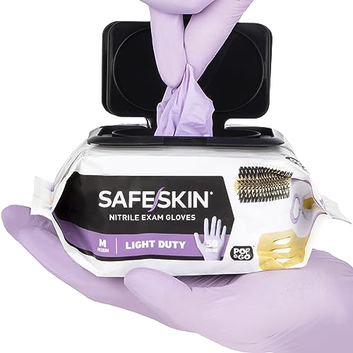 SAFESKIN Nitrile Disposable Gloves Pack of 50, Light Duty, Large Size, Powder Free - Food Handling, First Aid, Hair Coloring