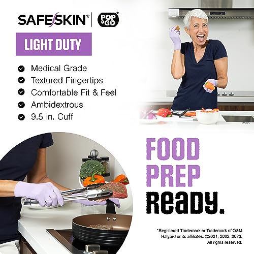 SAFESKIN Nitrile Disposable Gloves Pack of 50, Light Duty, Large Size, Powder Free - Food Handling, First Aid, Hair Coloring