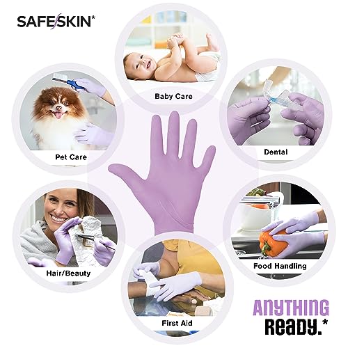 SAFESKIN Nitrile Disposable Gloves Pack of 50, Light Duty, Large Size, Powder Free - Food Handling, First Aid, Hair Coloring