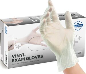 amozife clear vinyl exam gloves, 4 mil powder & latex free non-sterile disposable gloves for medical, cooking, cleaning, food prep, x-large