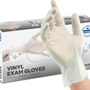 Amozife Clear Vinyl Exam Gloves, 4 Mil Powder & Latex Free Non-Sterile Disposable Gloves for Medical, Cooking, Cleaning, Food Prep, X-Large