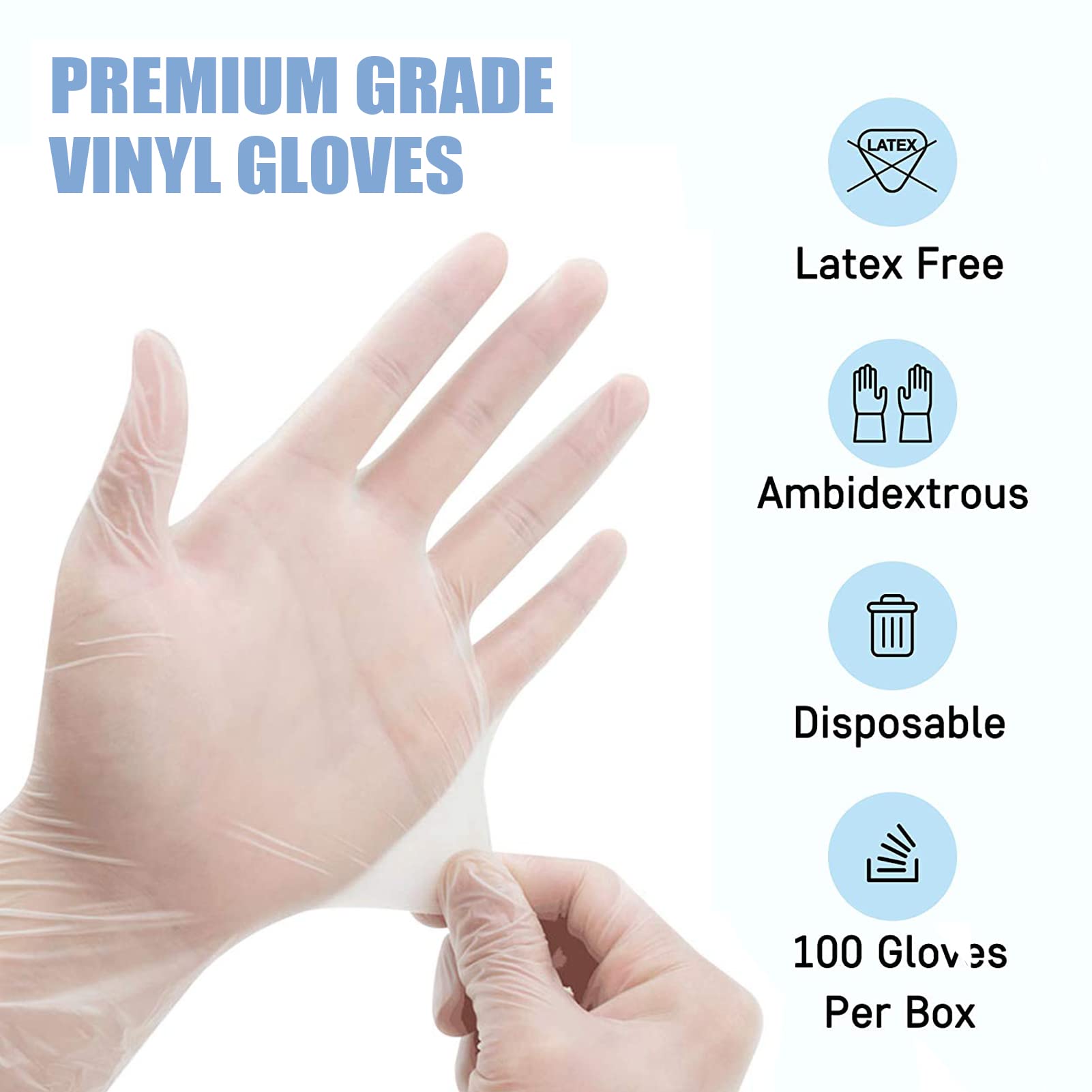 Amozife Clear Vinyl Exam Gloves, 4 Mil Powder & Latex Free Non-Sterile Disposable Gloves for Medical, Cooking, Cleaning, Food Prep, X-Large