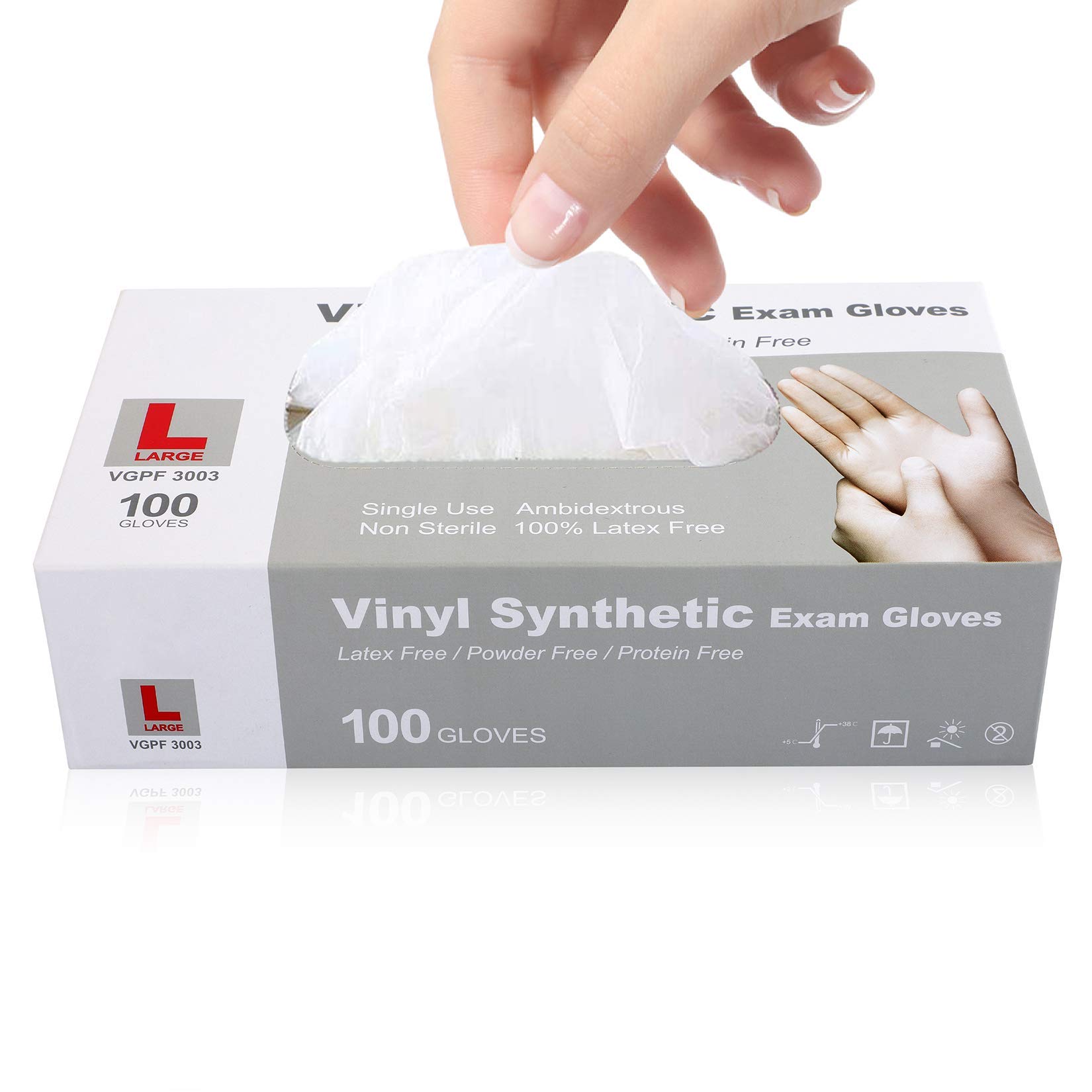 Oh! Trendy Disposable Medical Clear Vinyl Exam Gloves Industrial Gloves - Latex-Free & Powder-Free100PCS - Large