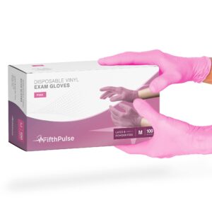 Pink Vinyl Disposable Gloves Medium 100 Pack - Latex Free, Powder Free Medical Exam Gloves - Surgical, Home, Cleaning, and Food Gloves - 3 Mil Thickness