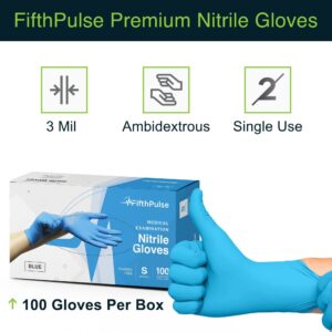 FifthPulse Blue Nitrile Medical Gloves Large, 100 Count - Surgical Grade Latex Free Disposable Gloves Large Rubber Gloves (Guantes Desechables)