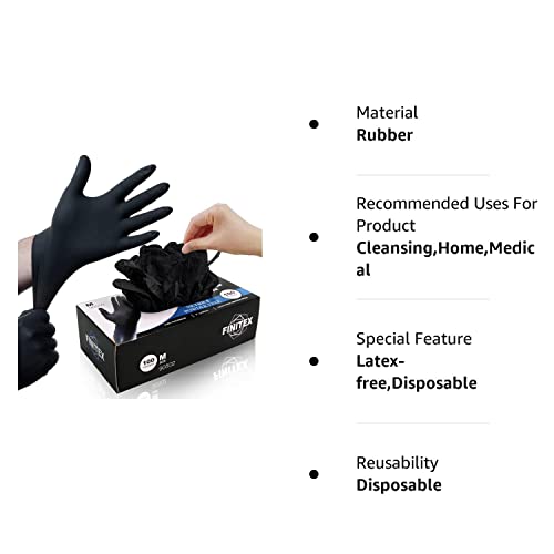 FINITEX Black Nitrile Disposable Medical Exam Gloves - Box of 100 PCS 6mil Gloves Powder-Free Latex-Free For Examination Home Cleaning Food Gloves (Small)