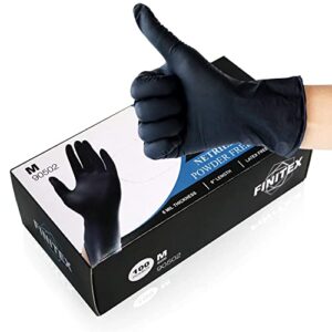 FINITEX Black Nitrile Disposable Medical Exam Gloves - Box of 100 PCS 6mil Gloves Powder-Free Latex-Free For Examination Home Cleaning Food Gloves (Small)