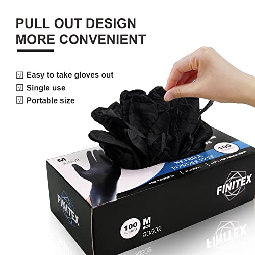 FINITEX Black Nitrile Disposable Medical Exam Gloves - Box of 100 PCS 6mil Gloves Powder-Free Latex-Free For Examination Home Cleaning Food Gloves (Small)