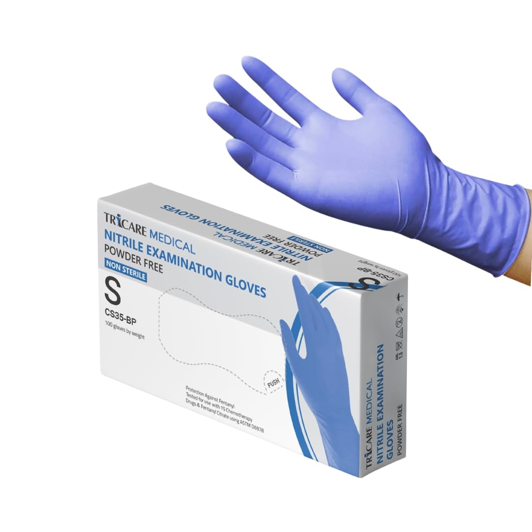 TRICARE MEDICAL Disposable Nitrile Exam Gloves, Latex-free, Powder-free, 4.3 Mil, Deep Blue, Box of 100, Medium