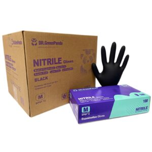 dr.greenpanda medium 1000pcs black nitrile food safe gloves medical grade for food prep cooking cleaning multipurpose latex&powder free 3mil great value pack