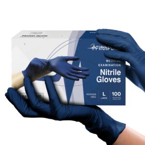 navy nitrile disposable gloves large, 100 count - powder and latex free medical gloves - 3 mil surgical gloves - food safe gloves