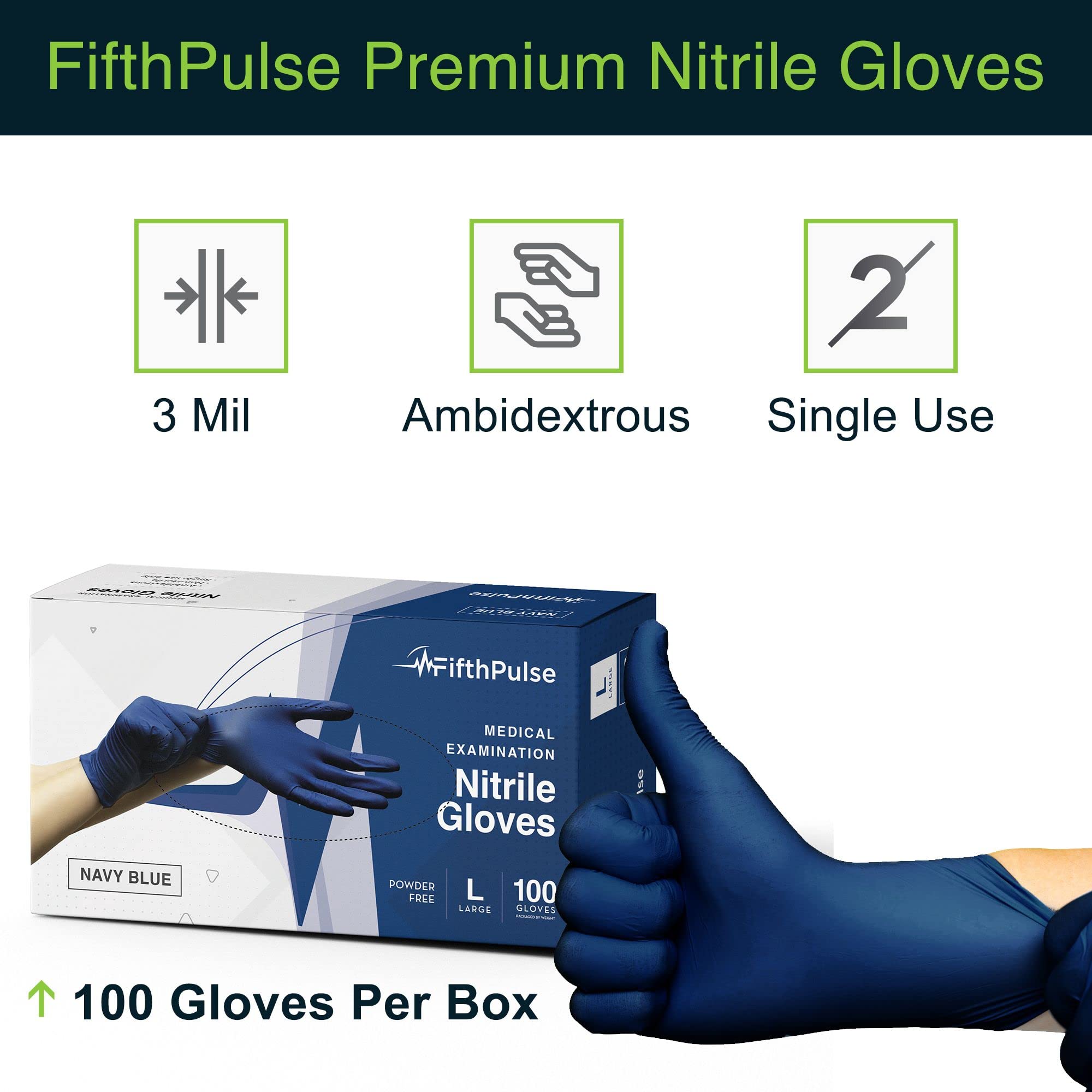 Navy Nitrile Disposable Gloves Large, 100 Count - Powder and Latex Free Medical Gloves - 3 Mil Surgical Gloves - Food Safe Gloves