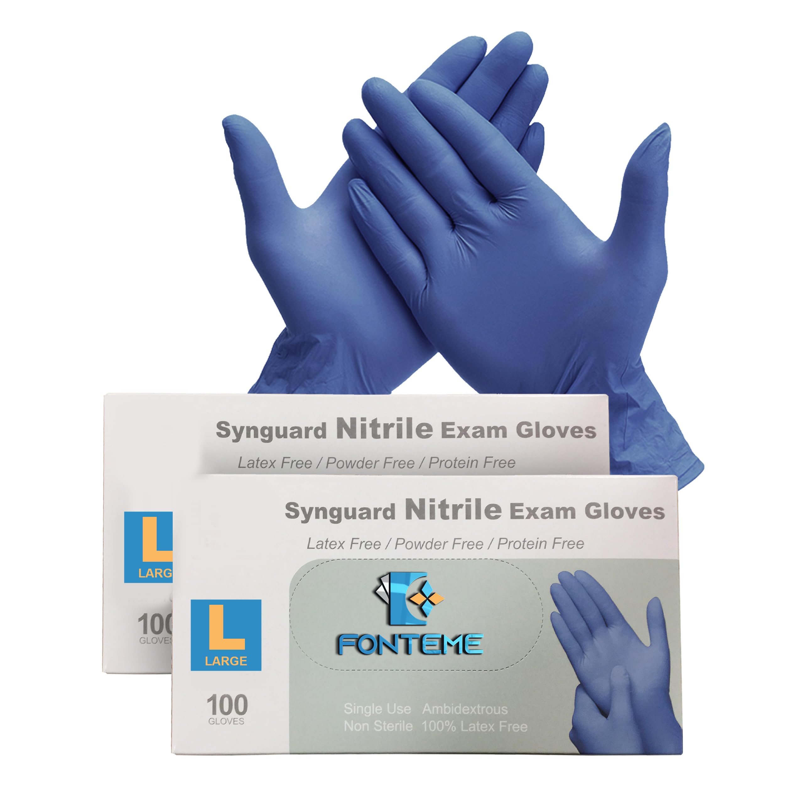 Fonteme Disposable Nitrile Gloves – 200 Count/Large | Disposable Medical Exam Gloves | Non-Irritating Powder-Free & Latex-Free Gloves | Rubber Gloves for Medical Use, Cooking, Cleaning and More