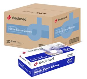 dealmed nitrile medical grade exam gloves, 3.0 mm, latex free, disposable gloves for hospitals, law enforcement, first response, blue (small, 3000 ct.)