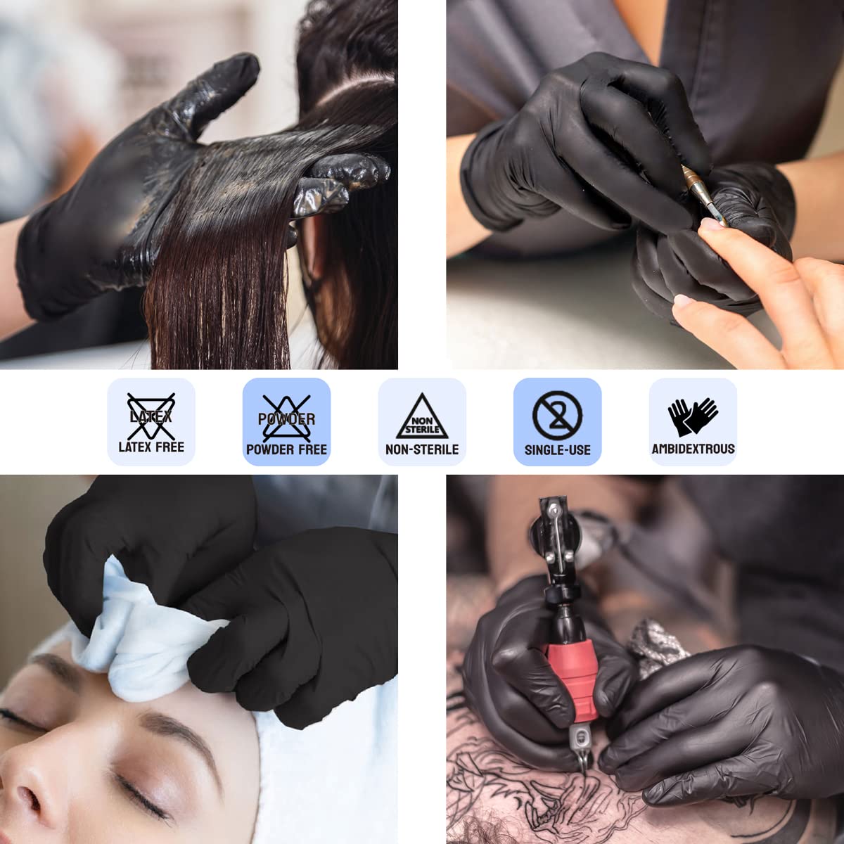 Safe Health NITRO-V Nitrile-Vinyl Synthetic Black Disposable Gloves, Latex Free, Powder Free, Box of 100, Large, Tattoo, Salon, Hair Studio, Food, Service, Housework