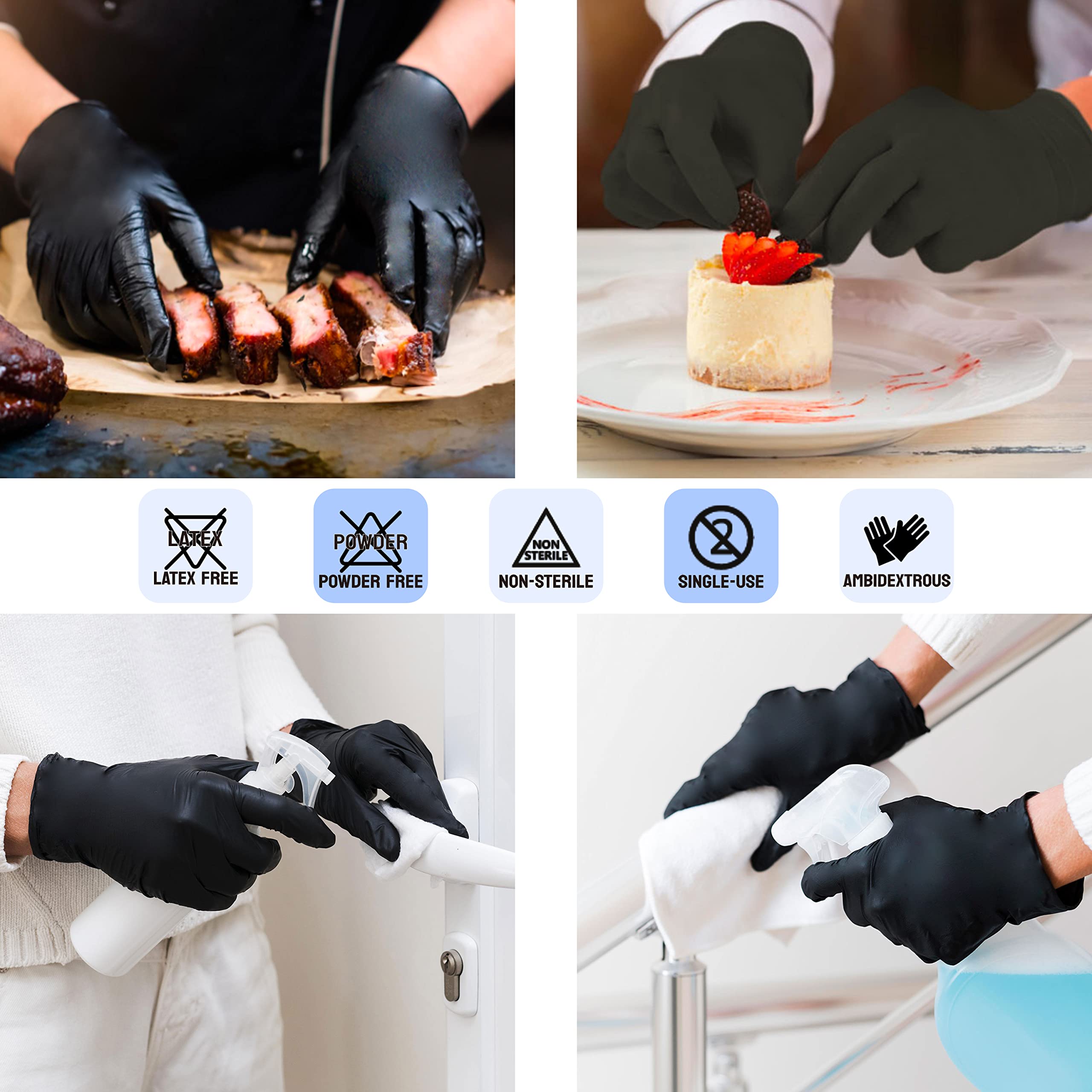 Safe Health NITRO-V Nitrile-Vinyl Synthetic Black Disposable Gloves, Latex Free, Powder Free, Box of 100, Large, Tattoo, Salon, Hair Studio, Food, Service, Housework