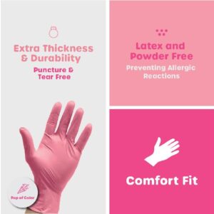 Comfy Package [100 Count Pink Nitrile Disposable Gloves - Latex Free and Rubber Free, Non-Sterile Powder Free Gloves - Medium