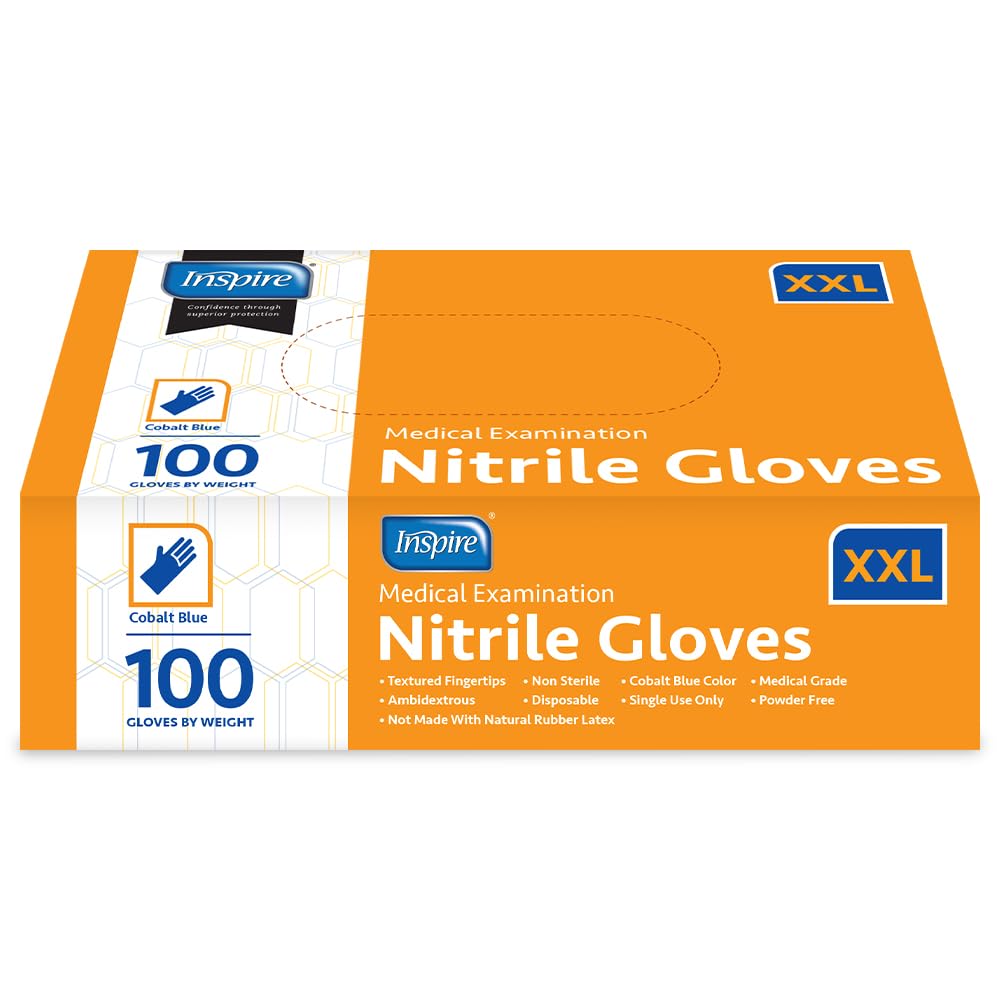 Inspire Nitrile Gloves | THE ORIGINAL Quality Stretch Nitrile Exam Cobalt Blue | Chemical Resistant Gloves | 4.5 Gloves