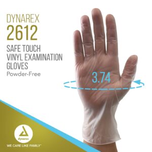 Dynarex Safe-Touch Vinyl Disposable Exam Gloves, Powder-Free, Food Safety and Compliance, Ambidextrous, Clear, Medium, 1 Box of 100 Safe-Touch Vinyl Disposable Exam Gloves