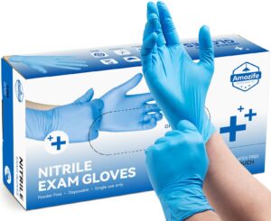 amozife blue nitrile disposable gloves, 4 mil powder & latex free non-sterile exam gloves for cooking, cleaning, food prep, large