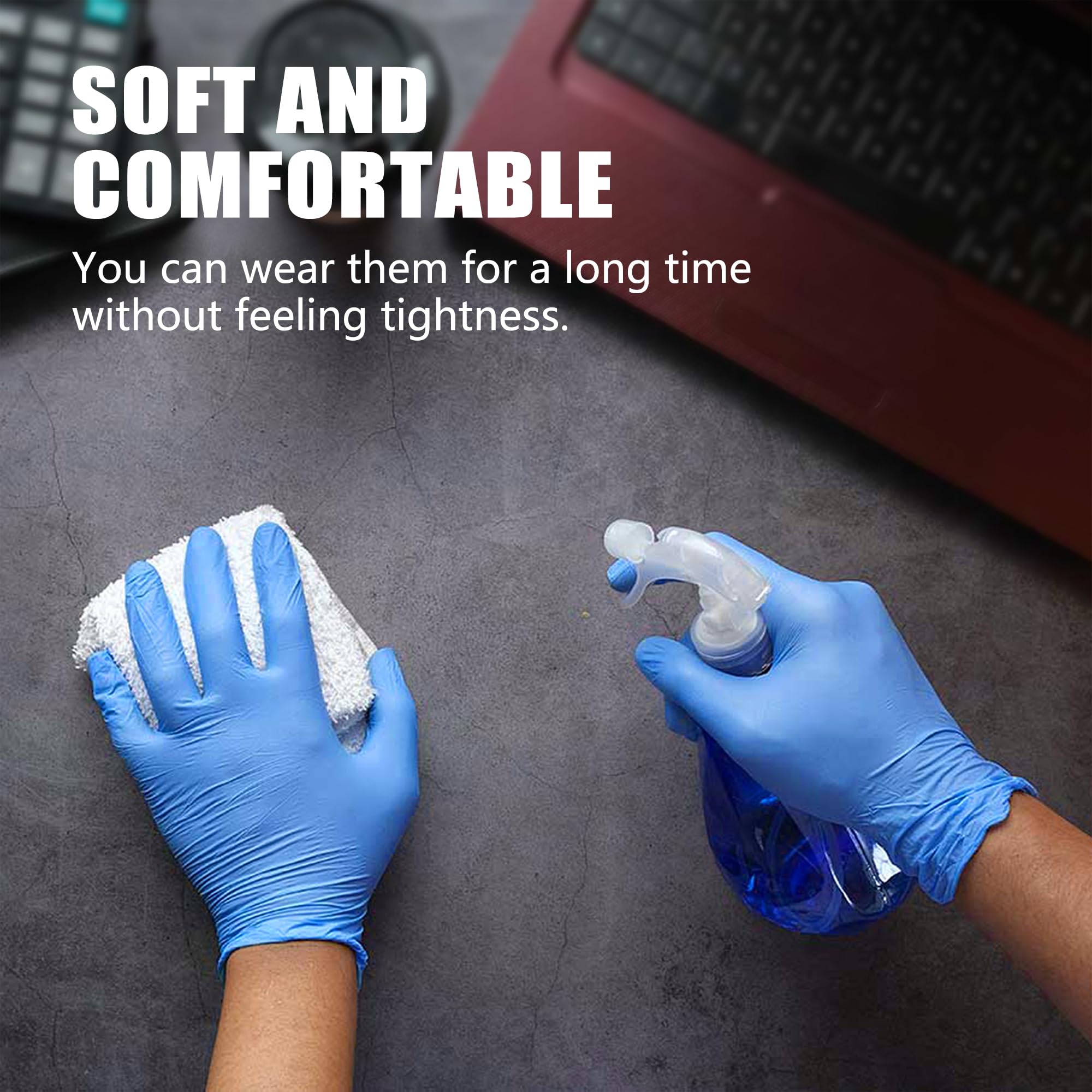 Amozife Blue Nitrile Disposable Gloves, 4 Mil Powder & Latex Free Non-Sterile Exam Gloves for Cooking, Cleaning, Food Prep, Large