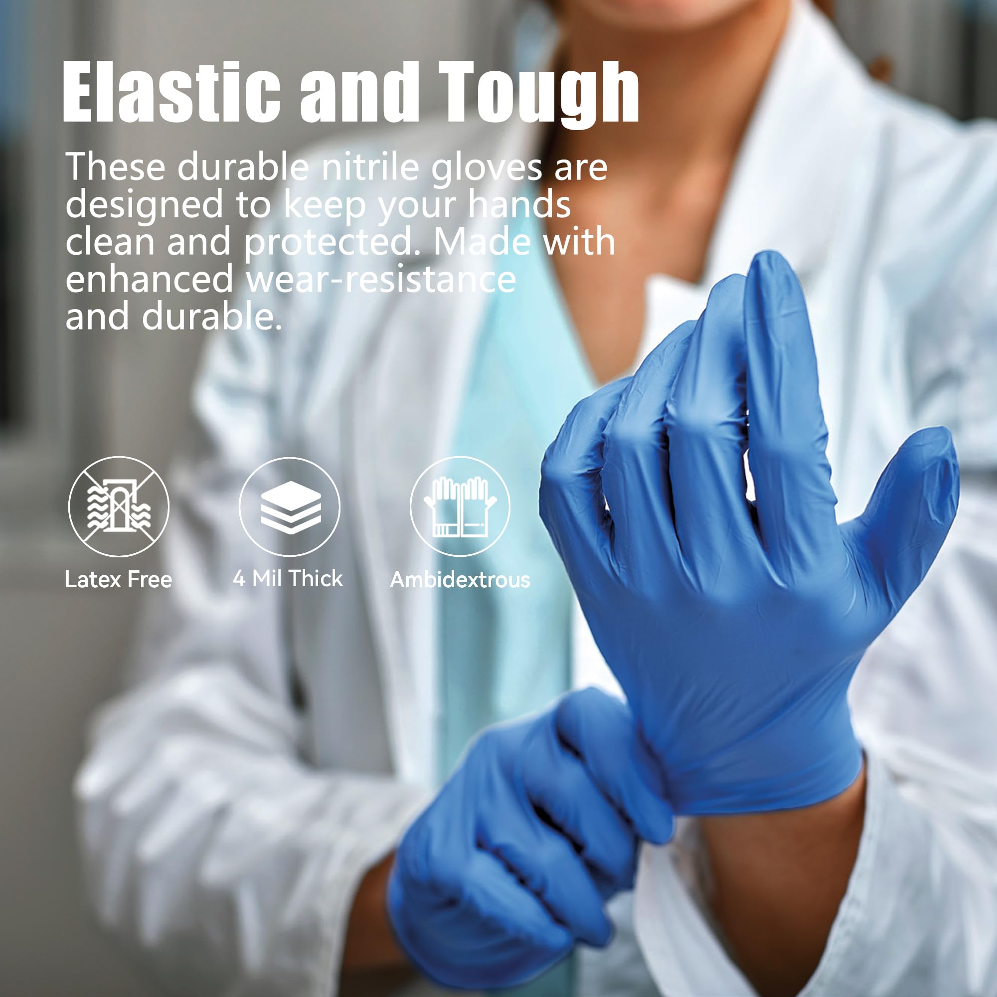 Amozife Blue Nitrile Disposable Gloves, 4 Mil Powder & Latex Free Non-Sterile Exam Gloves for Cooking, Cleaning, Food Prep, Large