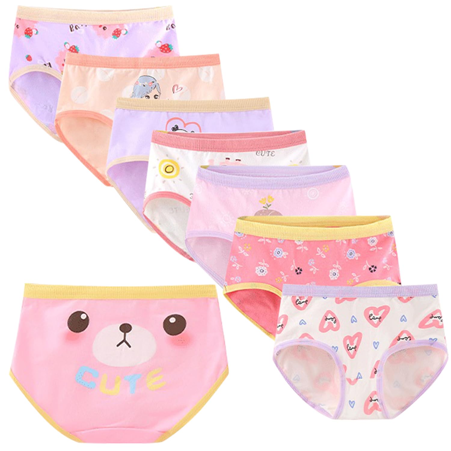 VORLAN Little Girls' soft and breathable Comfort Panty Briefs Toddler Undies, Cotton Bikini Underwear Multipacks (8 colour, L)