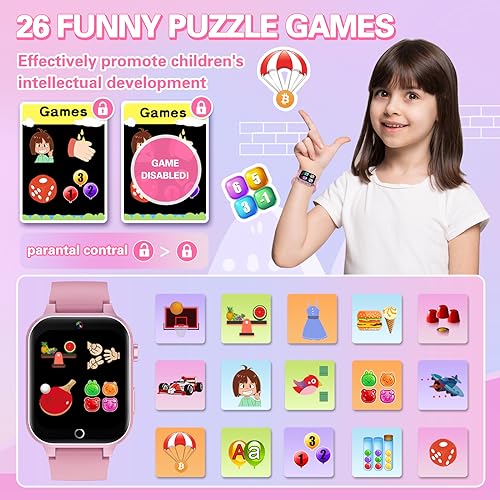 HD Touchscreen Smartwatch for Girls Ages 5-12 - With 26 Games, Video Camera, Music, Pedometer and More - Fun Educational Birthday Gift