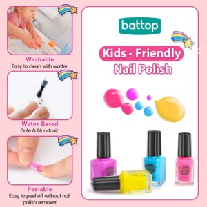 BATTOP Kids Nail Polish Set for Girls, Nail Art Kits with Nail Dryer & Glitter Pen, Quick Dry & Peel Off & Non-Toxic Nail Polish Birthday Gifts for Girls Ages 6 7 8 9 10 11 12