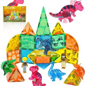 Asago Magnetic Tiles Dinosaurs Magnet Building Blocks Toys for Kids ages 3-5 4-8 8-12 Creative Animals Educational Stack Tile Construction for Boys Girls Toddlers 5-7 Year Old to STEM Learning