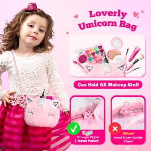 ULOVEME Kids Real Makeup Kit for Little Girls - Real, Non Toxic, Washable Make Up Toy - Umicorn Toys Gift for 3 4 5 6 7 8 9 10 12 Years Old Girls Birthday (Pink Umicorn)