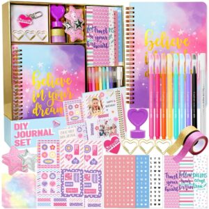 diy journal kit for girls - 48pcs diy journal set for tween & teen girls, stationery set, scrapbook & diary supplies set, journaling art crafts kit, ideal gifts for 8 9 10 11 12 13 14 year old girl