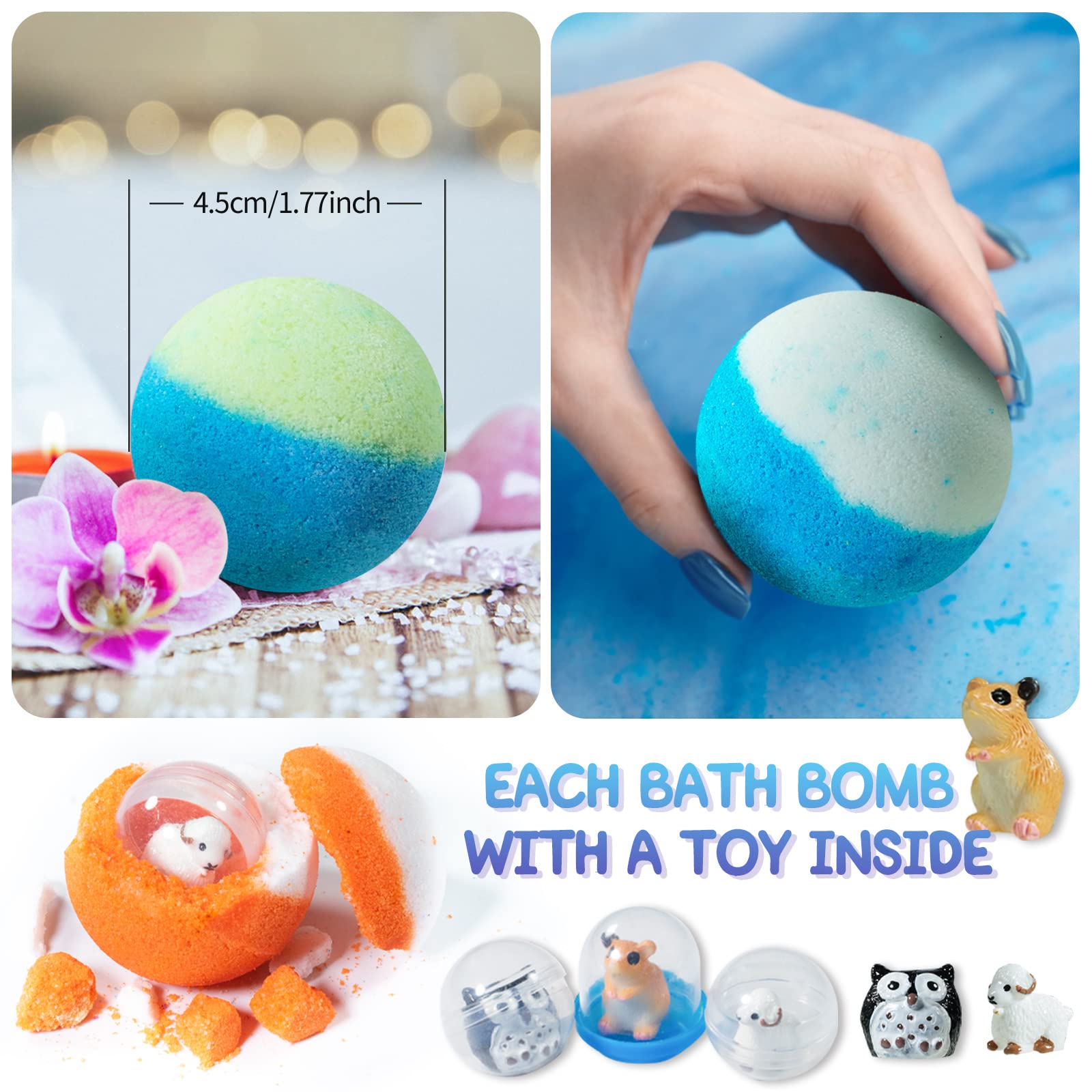 Yekery Bath Bomb Gift Set with Toys Inside, 20 Pack Organic Bath Bombs for Kids, Kids Safe Handmade Fizzy Balls for Kid, Ideal Birthday Gift for Boys & Girls