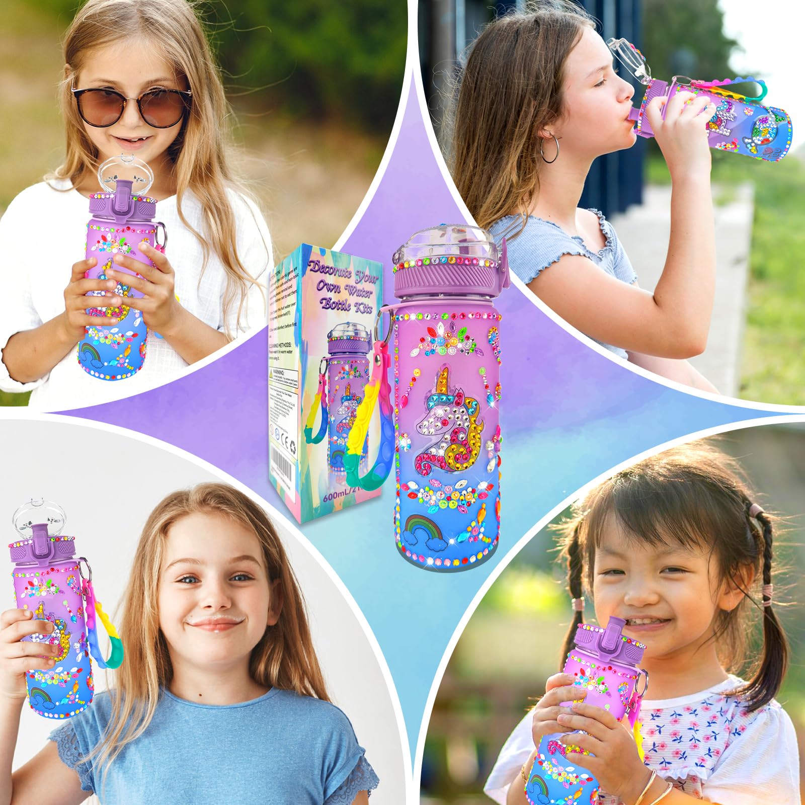 EDsportshouse Decorate Your Own Water Bottle Kits for Girls Age 4-6-8-10,Unicorn Painting Crafts,Fun Arts and Crafts Gifts Toys for Girls Birthday Christmas(Unicorn)