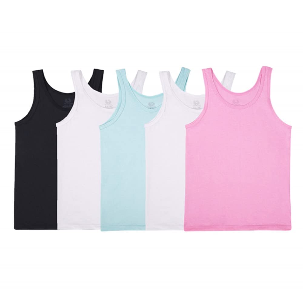 Fruit of the Loom Girls' Big Cotton Undershirts, 5 Pack - Tank - Assorted Colors, Small