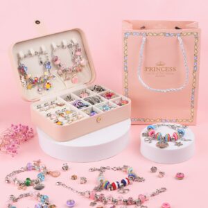 UFU Charm Bracelet Making Kit - Girls 120 Pcs DIY Beaded Jewelry Making Kit, Unicorn & Mermaid Gifts for Girls Toys Crafts for Teen Girls Ages 5 6 7 8-12, with a Portable Bracelet Organizer Box