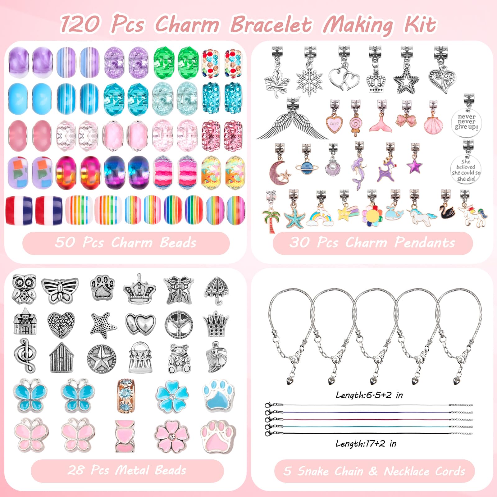 UFU Charm Bracelet Making Kit - Girls 120 Pcs DIY Beaded Jewelry Making Kit, Unicorn & Mermaid Gifts for Girls Toys Crafts for Teen Girls Ages 5 6 7 8-12, with a Portable Bracelet Organizer Box