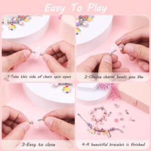 UFU Charm Bracelet Making Kit - Girls 120 Pcs DIY Beaded Jewelry Making Kit, Unicorn & Mermaid Gifts for Girls Toys Crafts for Teen Girls Ages 5 6 7 8-12, with a Portable Bracelet Organizer Box